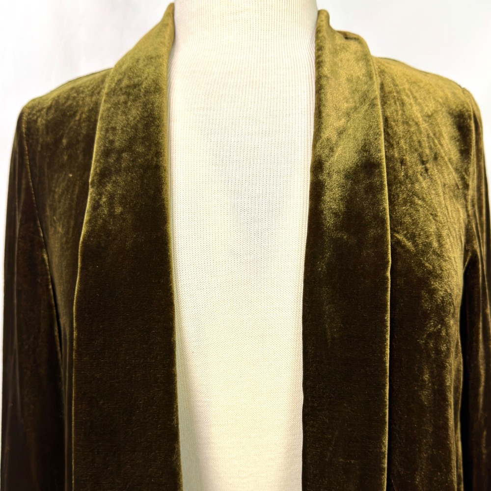 EILEEN FISHER Green Silk Velvet Open Front Kimono Shawl Collar Cardigan PP/PXS - Picture 2 of 9